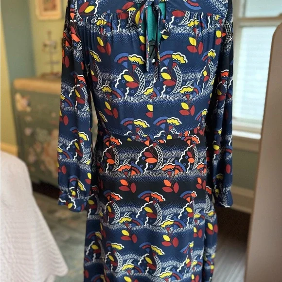 NWOT Boden Blue Vintage Midi Dress with Bishop Sleeves/ Bow Detail - Picture 7 of 10